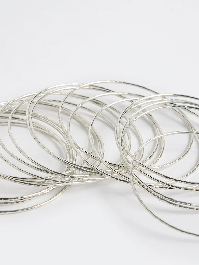 Westside Accessories Silver Textured Bangles - Pack of 20 - Image 3