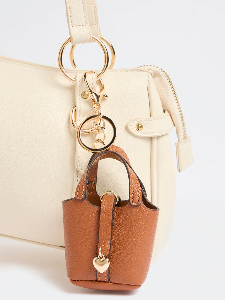 Westside Accessories Tan Textured Mini Bag Charm - Image 3