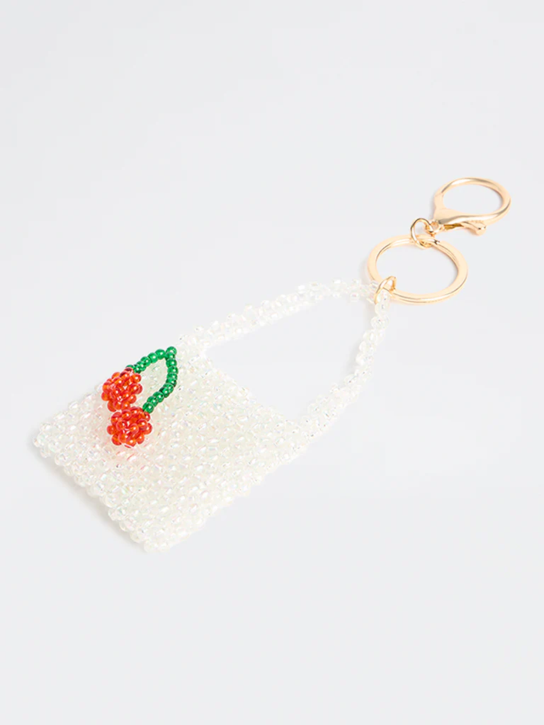 Westside Accessories White Flower Beaded Bag Charm - Image 2