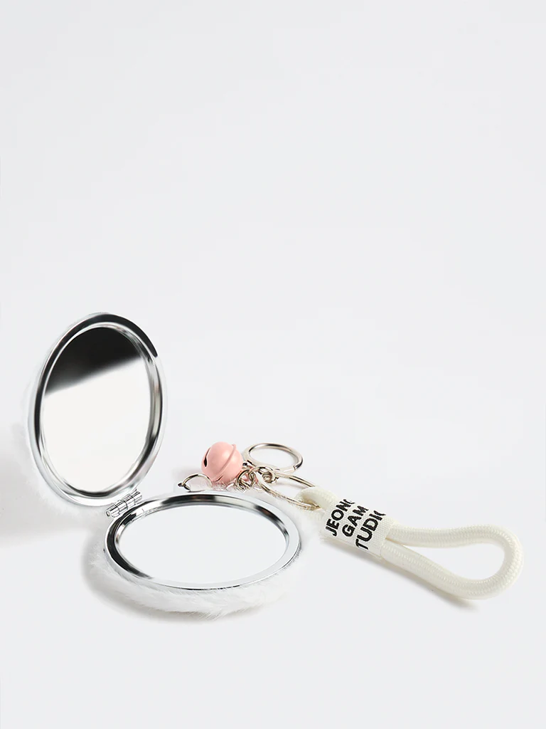 Westside Accessories White Fur-Textured Pocket Mirror Charm - Image 2