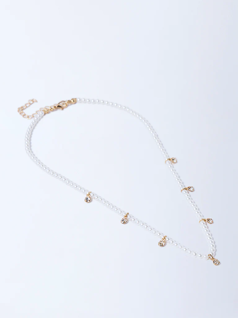 Westside Accessories White Pearlescent and Diamante Necklace - Image 2