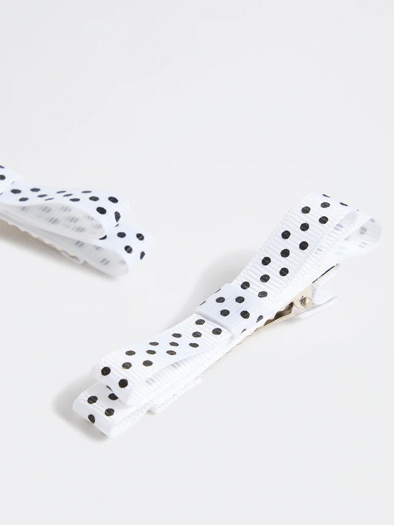 Westside Accessories White Polka Dot Bow Clips - Pack of 2 - Image 3