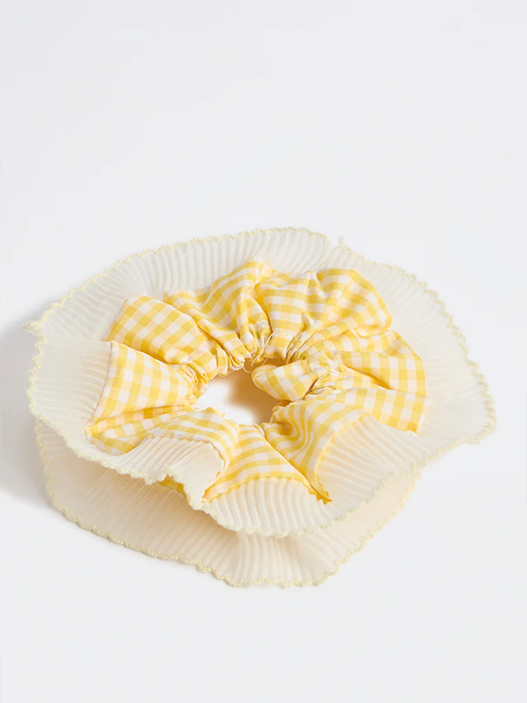 Westside Accessories Yellow Gingham Checkered Scrunchie - Image 2