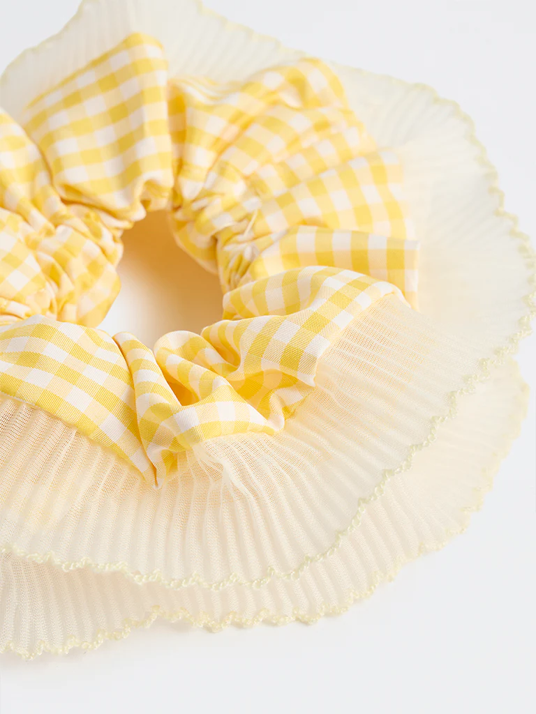 Westside Accessories Yellow Gingham Checkered Scrunchie - Image 3