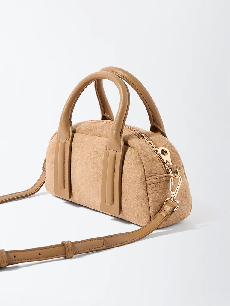 Westside Beige Suede Bowling Bag - Image 2