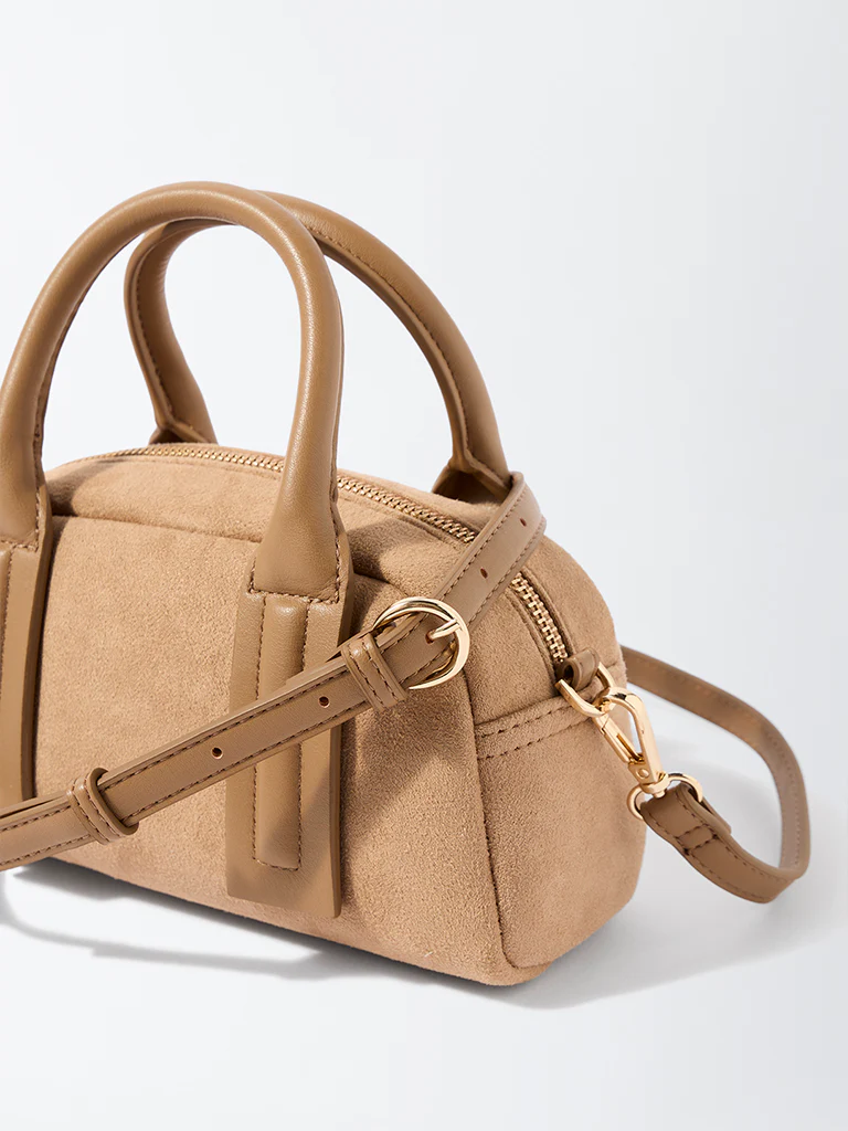 Westside Beige Suede Bowling Bag - Image 3
