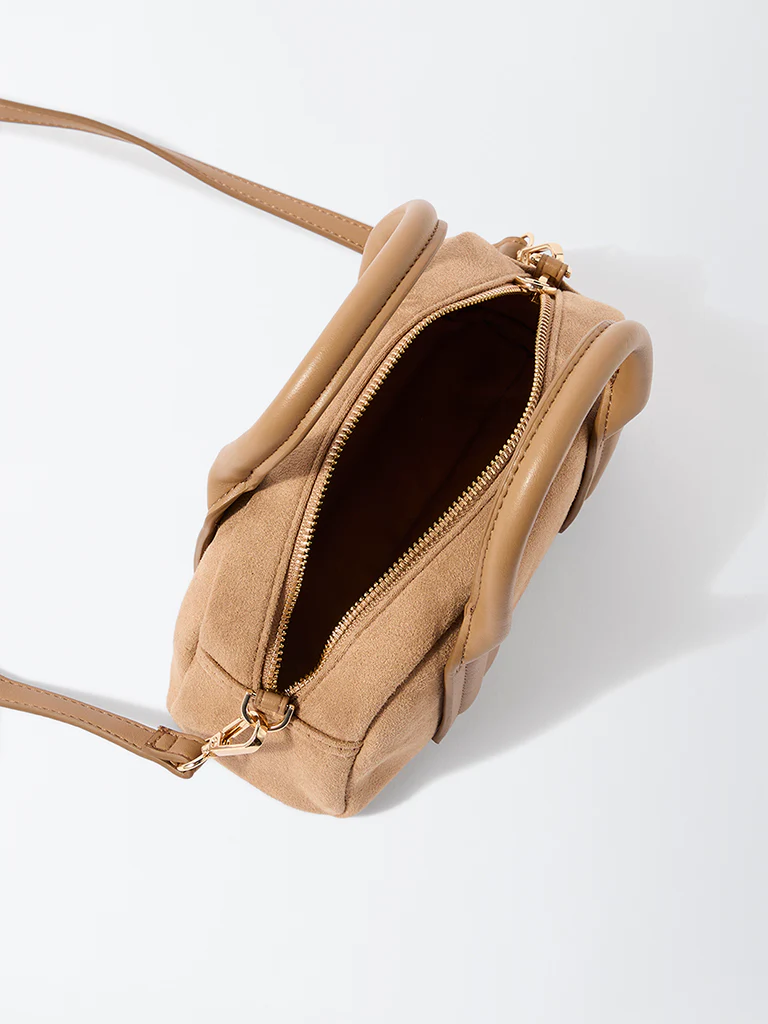 Westside Beige Suede Bowling Bag - Image 4