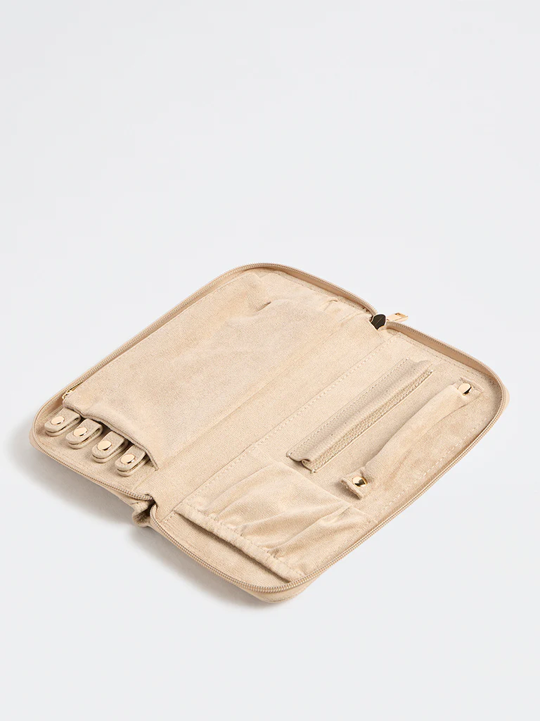 Westside Beige Textured Travel Jewellery Organizer - Image 3