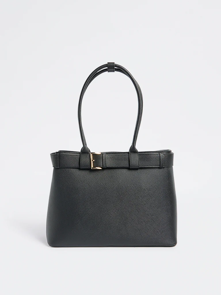 Westside Black Embellished Buckle Tote Bag with Sling