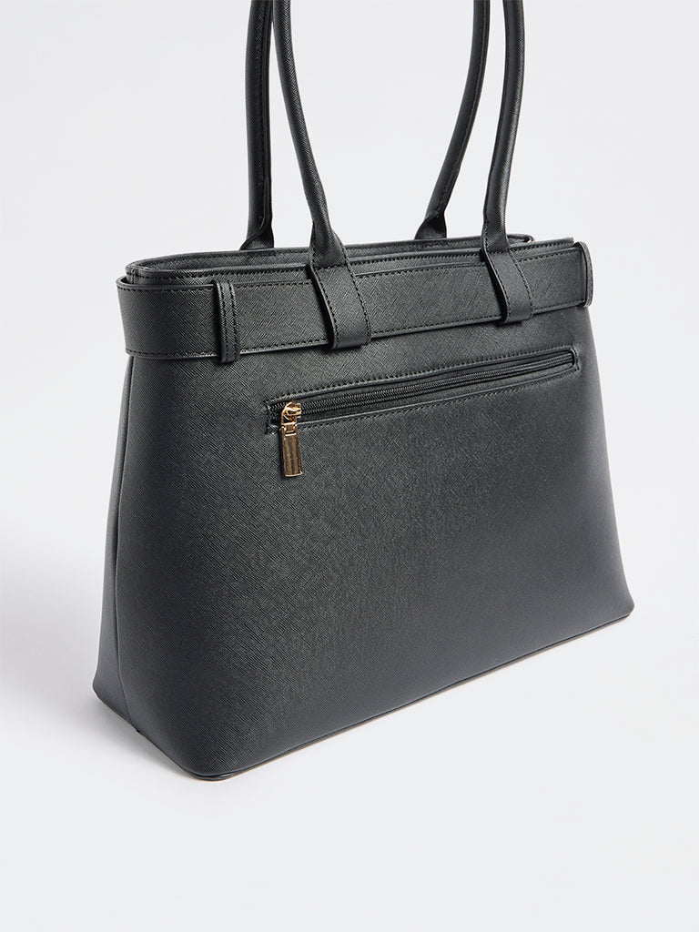 Westside Black Embellished Buckle Tote Bag with Sling - Image 2