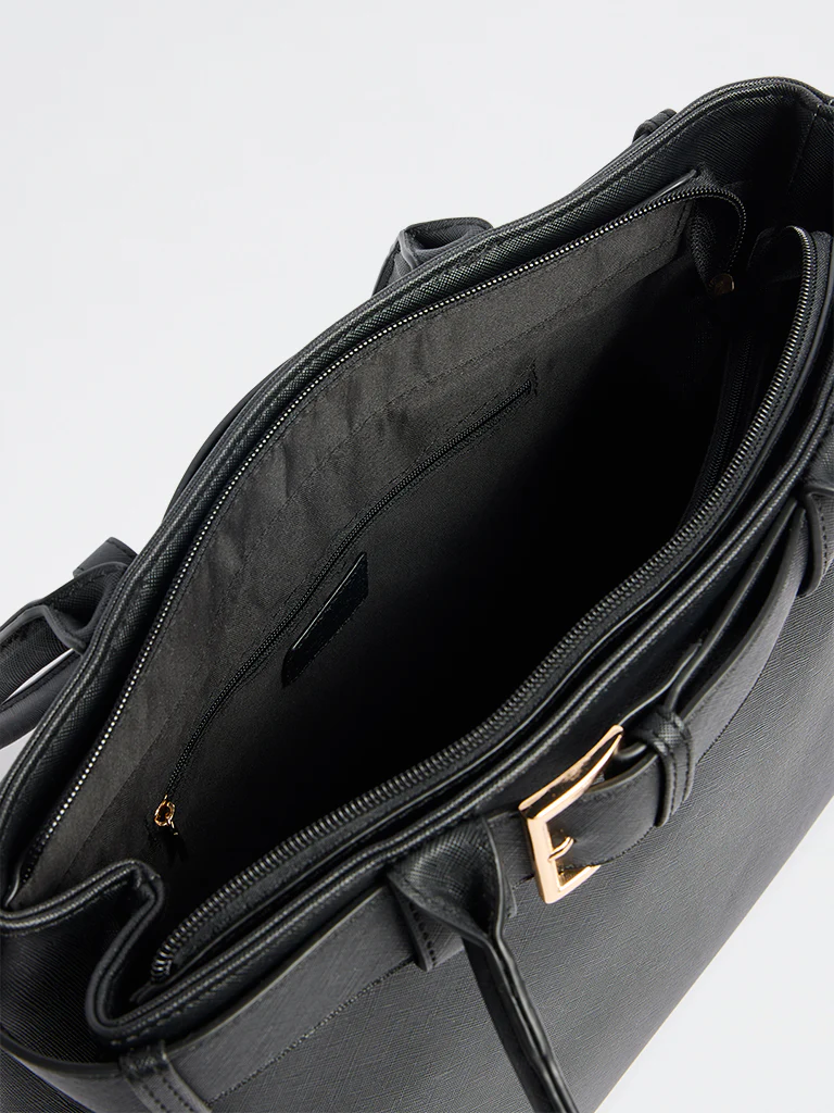 Westside Black Embellished Buckle Tote Bag with Sling - Image 3