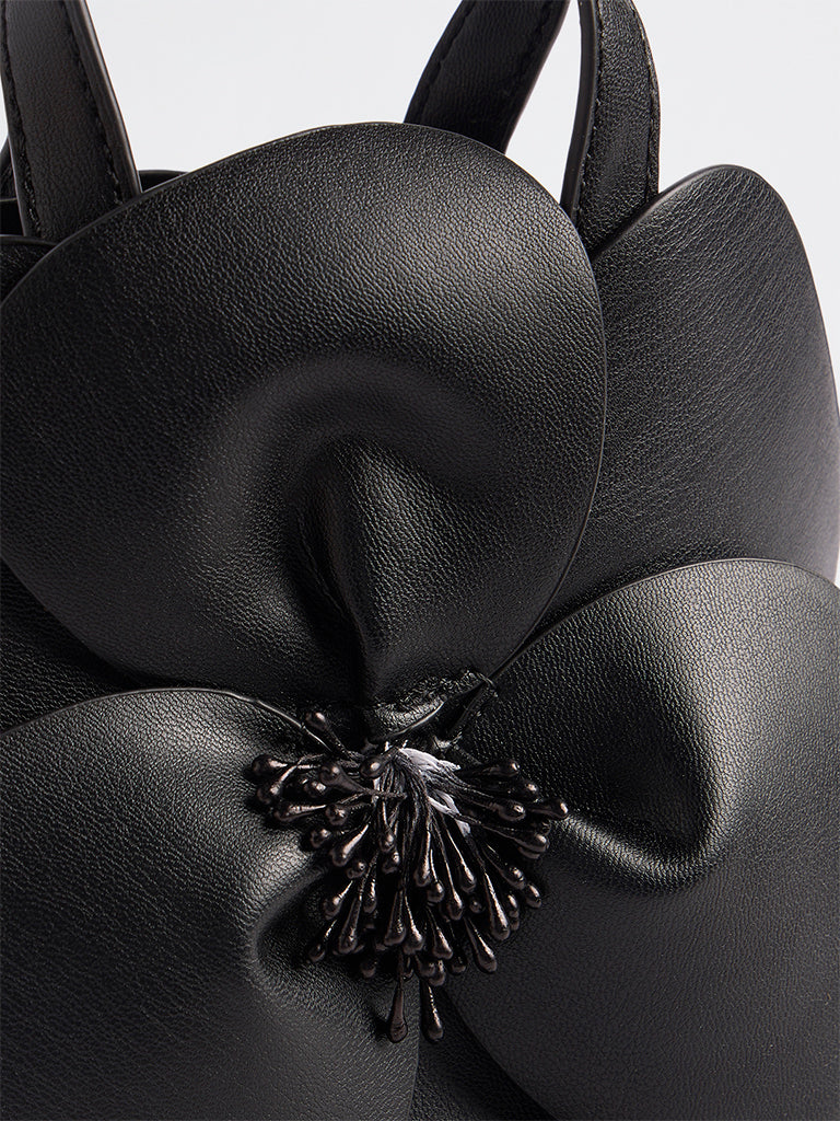 Westside Black Floral Embellished Handbag with a Pouch - Image 3