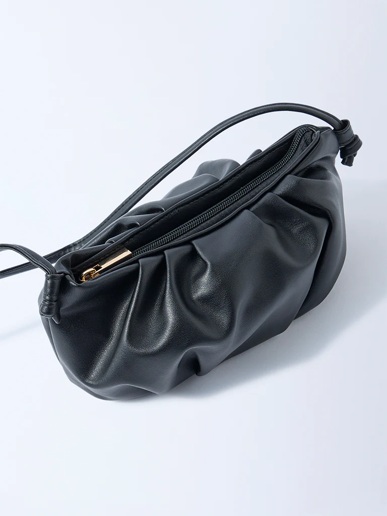 Westside Black Pleated Clutch Bag with Sling - Image 3
