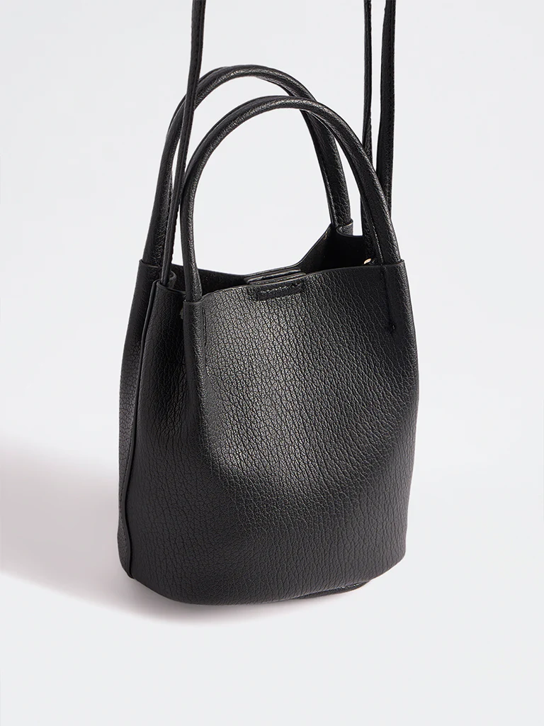 Westside Black Textured Mobile Sling Bag with a Pouch - Image 2