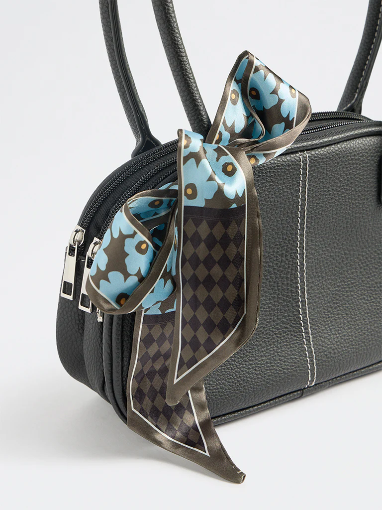 Westside Black Textured Shoulder Bag with a Scarf - Image 3
