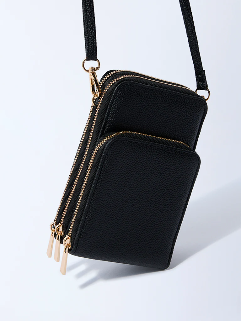 Westside Black Textured Wallet-Style Sling Bag - Image 2