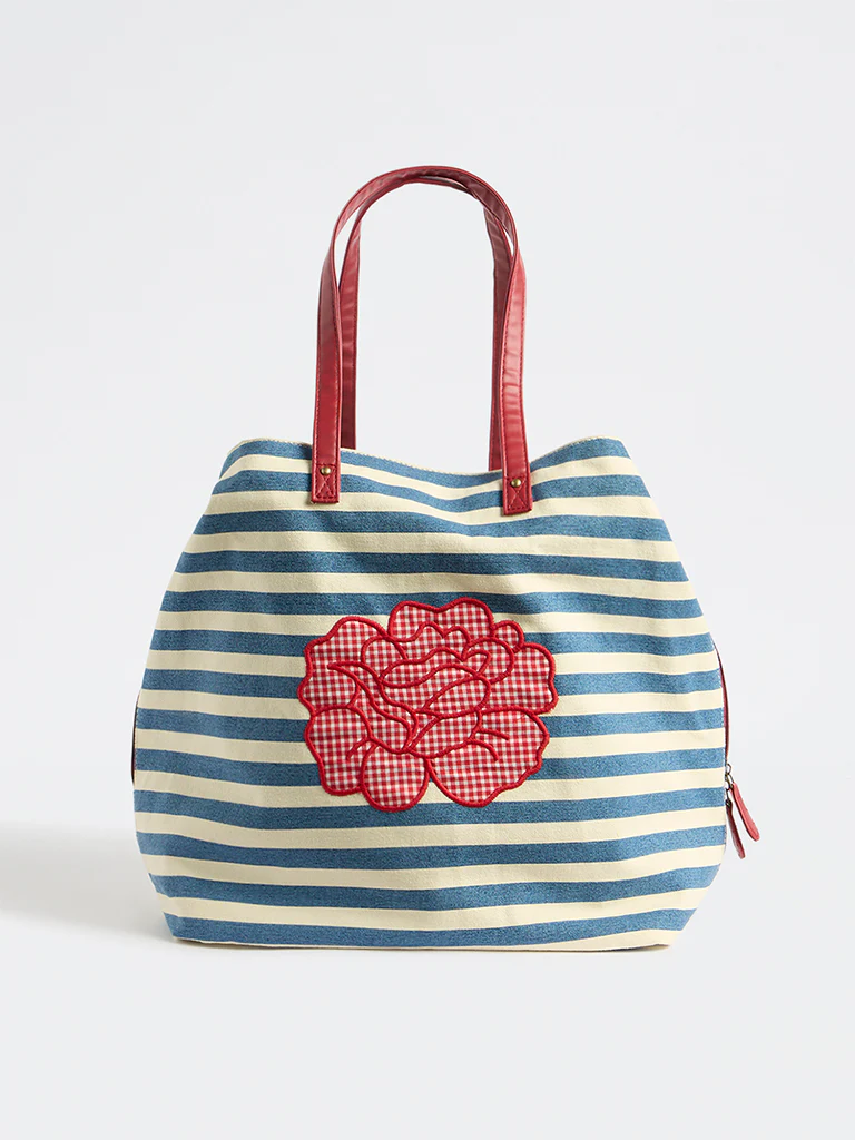 Westside Blue Stripe-Pattern Tote Bag