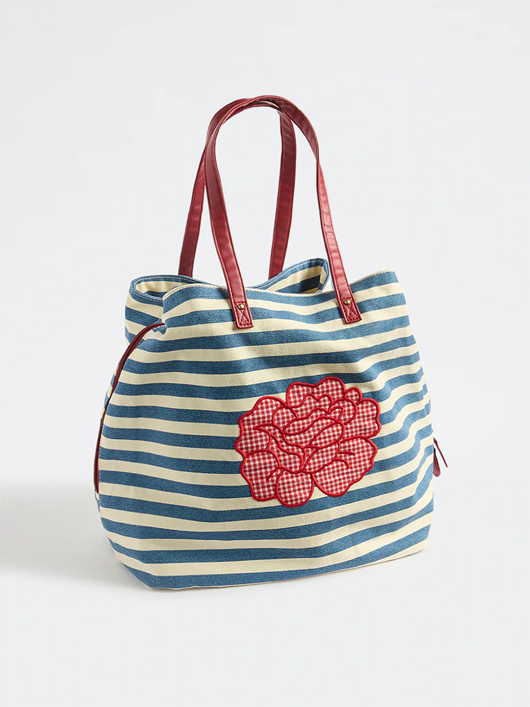 Westside Blue Stripe-Pattern Tote Bag - Image 2