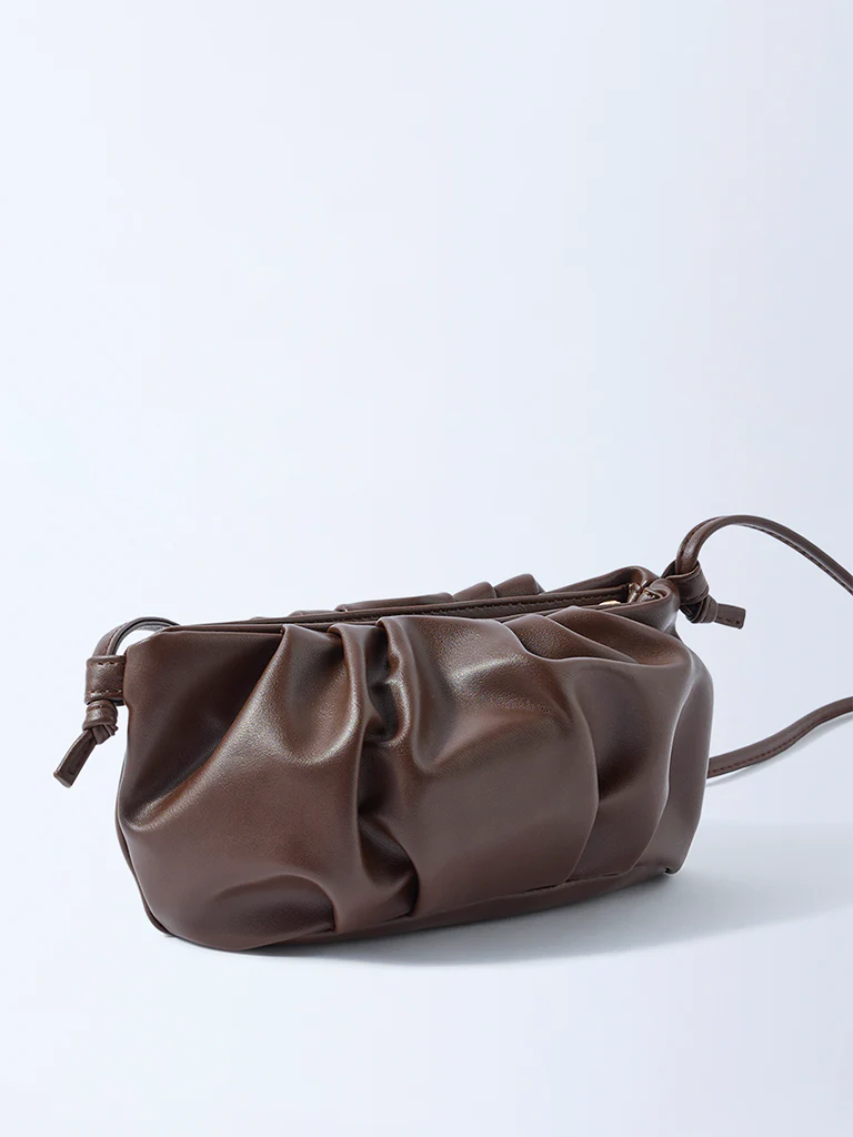 Westside Brown Pleated Clutch Bag with Sling - Image 2