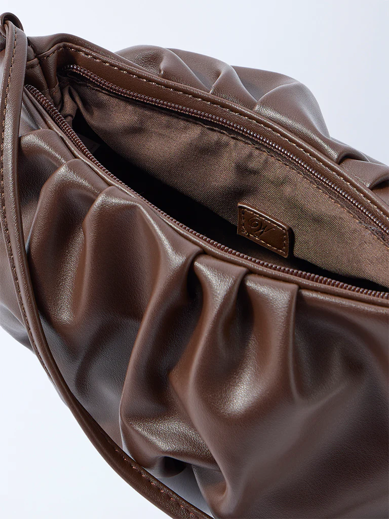 Westside Brown Pleated Clutch Bag with Sling - Image 4