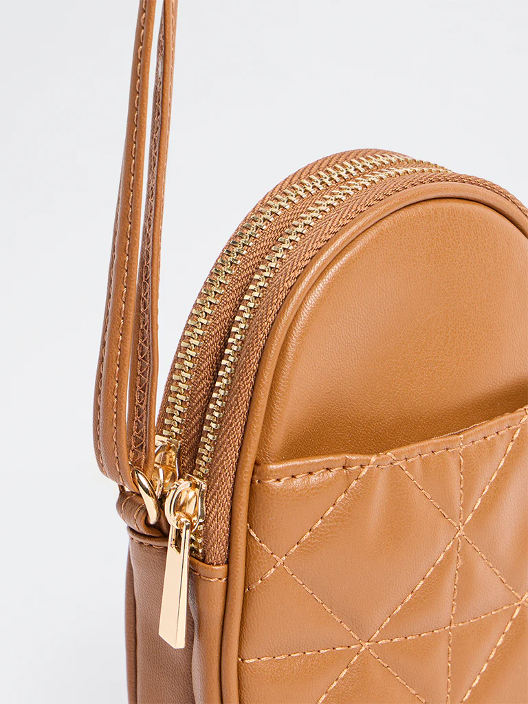 Westside Brown Quilted Phone Sling Bag - Image 3