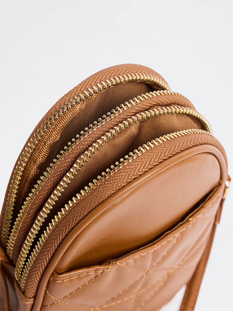 Westside Brown Quilted Phone Sling Bag - Image 4