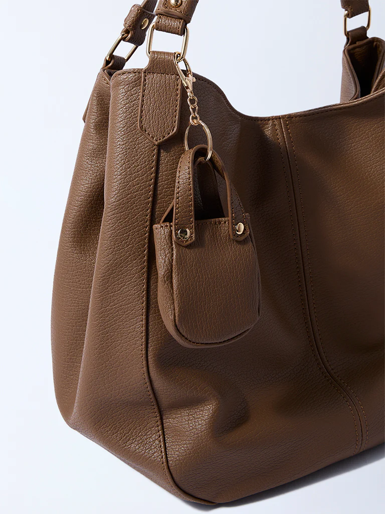 Westside Brown Shoulder Bag with Bag Charm - Image 4