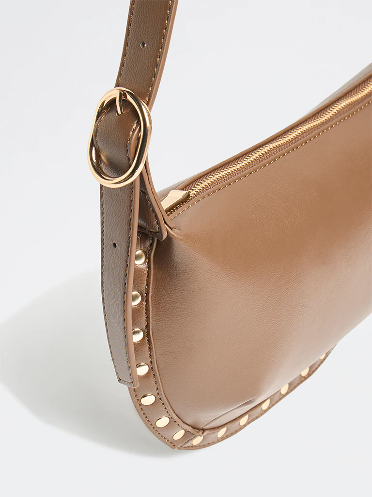 Westside Brown Stud-Detail Shoulder Bag - Image 3