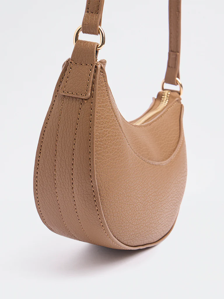 Westside Brown Textured Crescent Sling Bag - Image 3