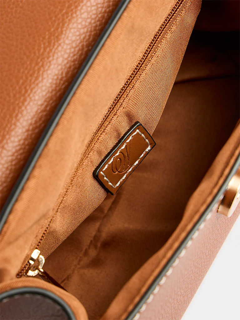 Westside Brown Textured Satchel Bag with a Scarf - Image 4