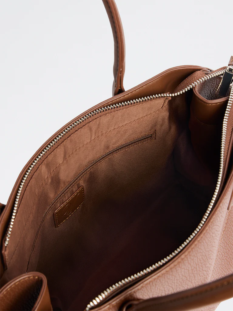 Westside Brown Textured Tote Bag - Image 3