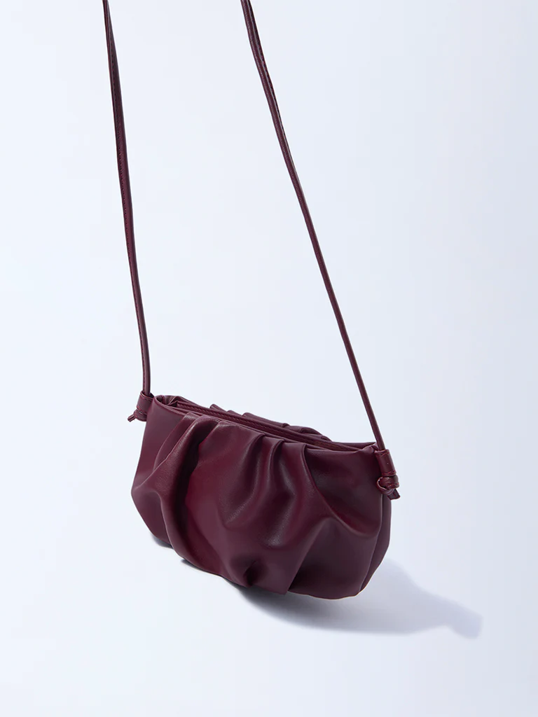 Westside Burgundy Pleated Sling Bag - Image 2