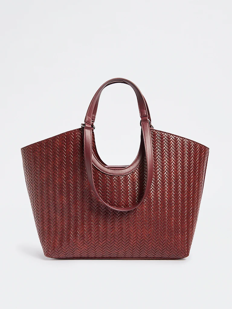 Westside Burgundy Woven Textured Handbag with Pouch