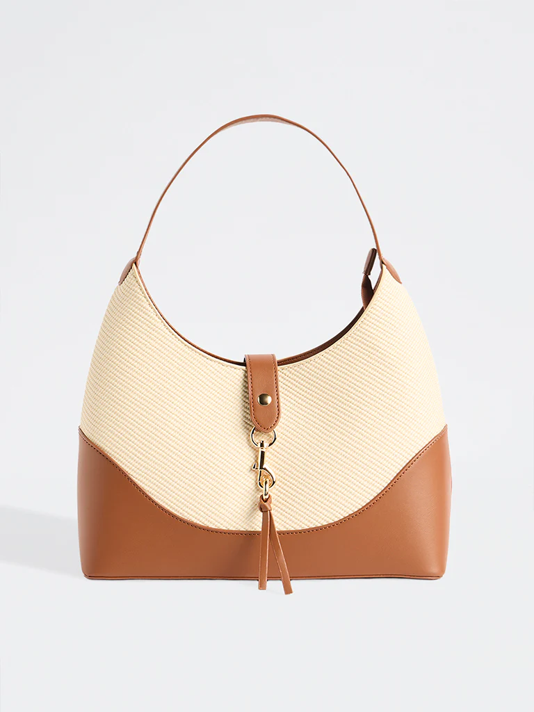 Westside Cream Textured Canvas Shoulder Bag