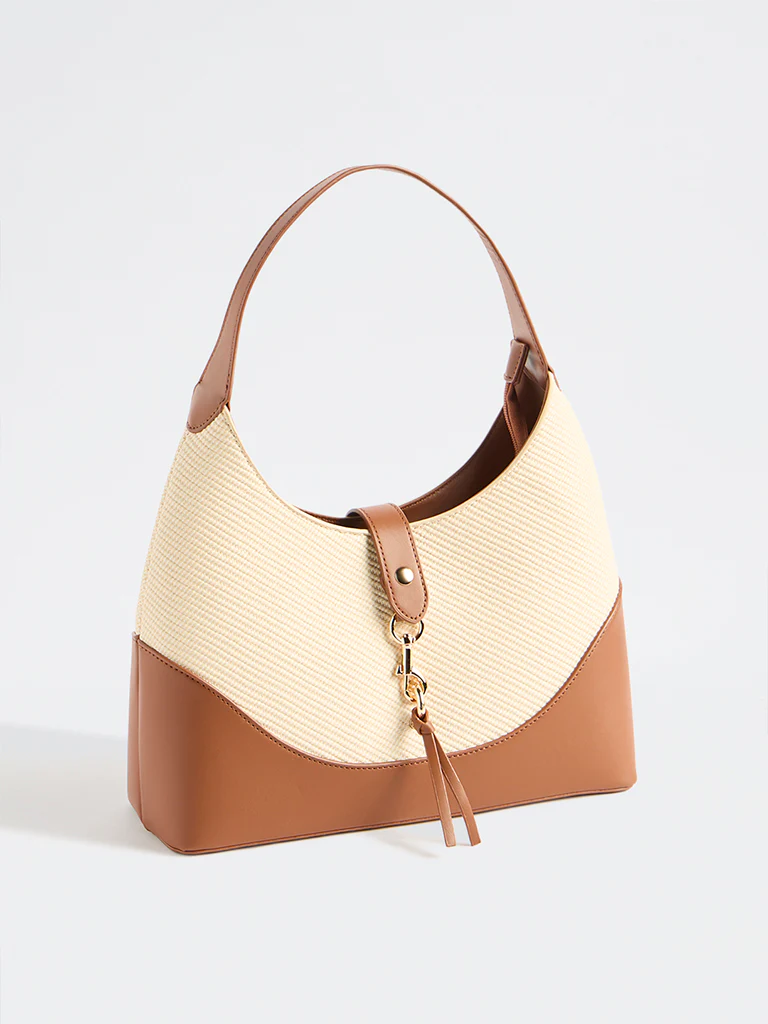 Westside Cream Textured Canvas Shoulder Bag - Image 2