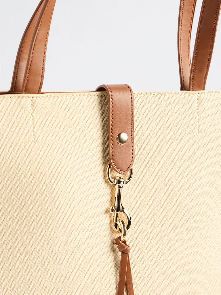 Westside Cream Textured Canvas Tote Bag - Image 3