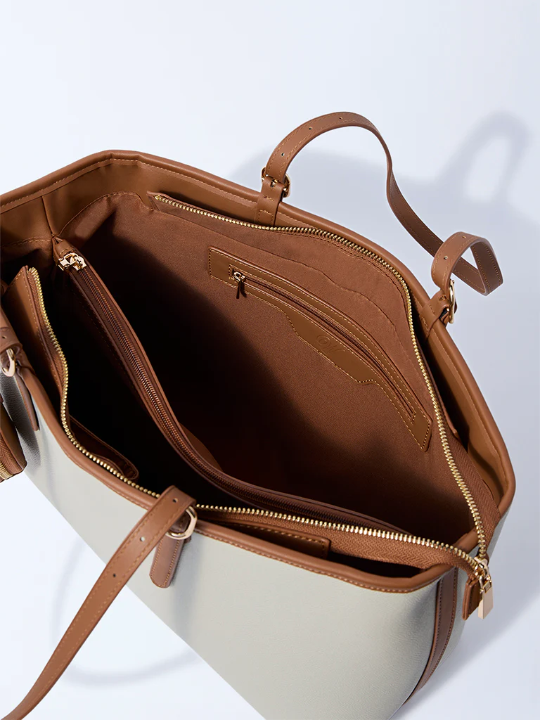 Westside Cream Tote Bag with Pouch - Image 2
