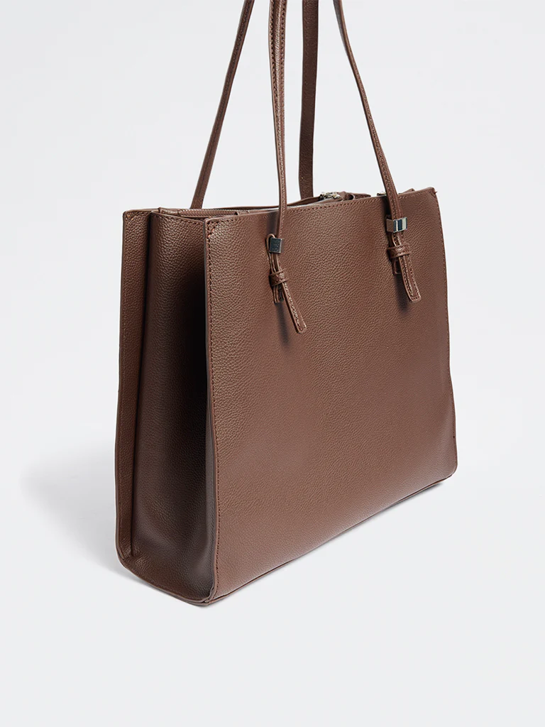 Westside Dark Brown Textured Tote Bag - Image 2