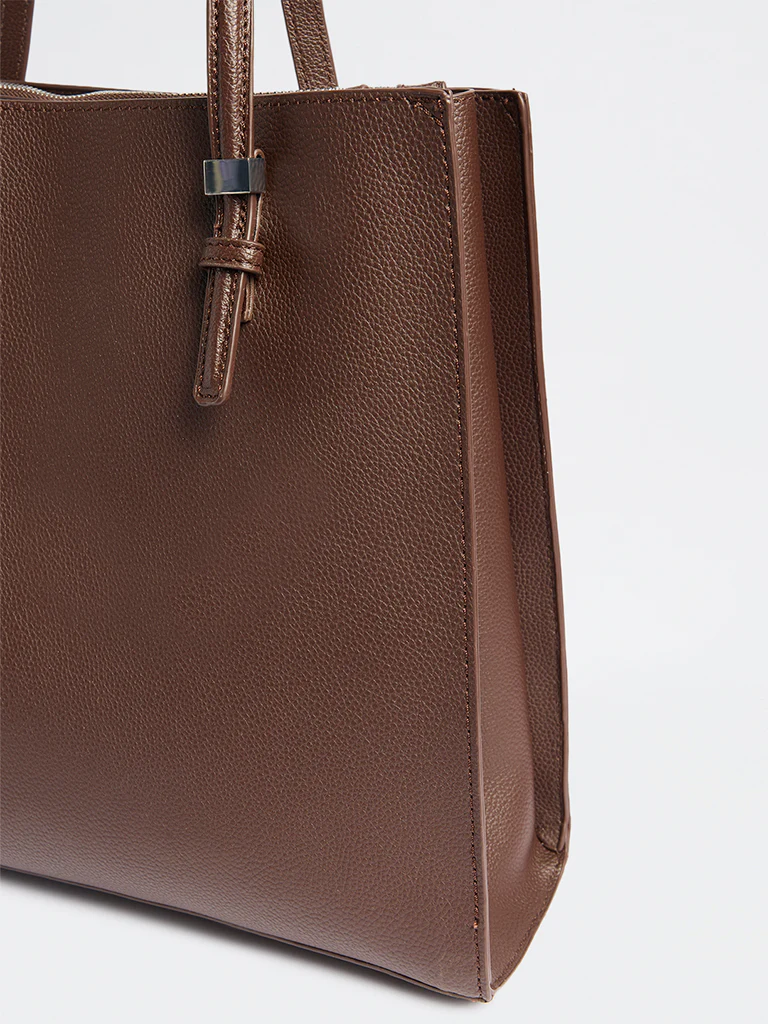 Westside Dark Brown Textured Tote Bag - Image 3
