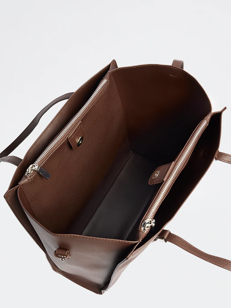 Westside Dark Brown Textured Tote Bag - Image 4
