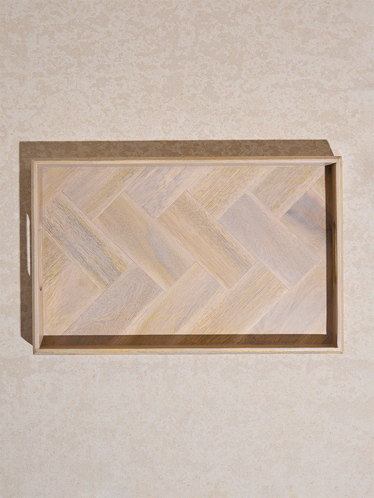 Westside Home Beige Chevron Design Wooden Tray - Large