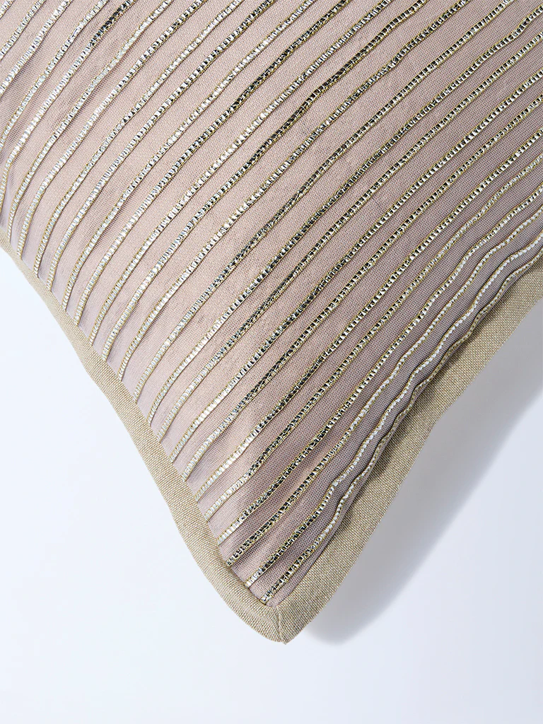 Westside Home Beige Dori Embroidered Cushion Cover - Image 3