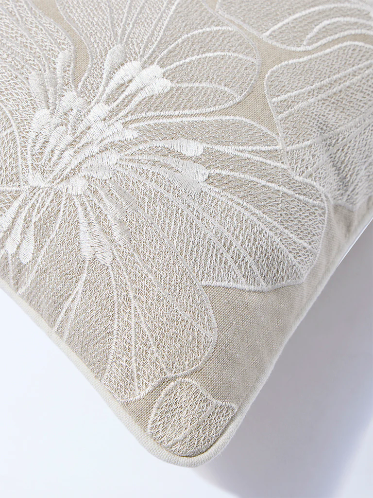 Westside Home Beige Floral Embroidered Cushion Cover - Image 3