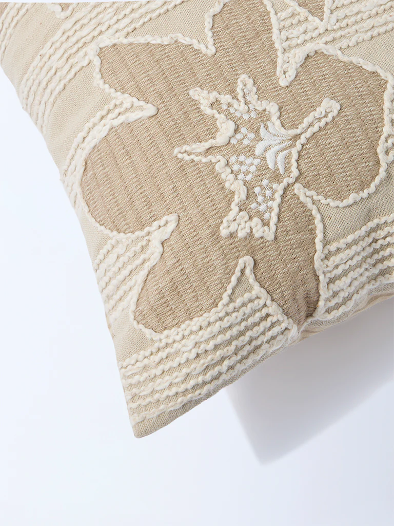 Westside Home Beige Floral Embroidered Cushion Cover - Image 3