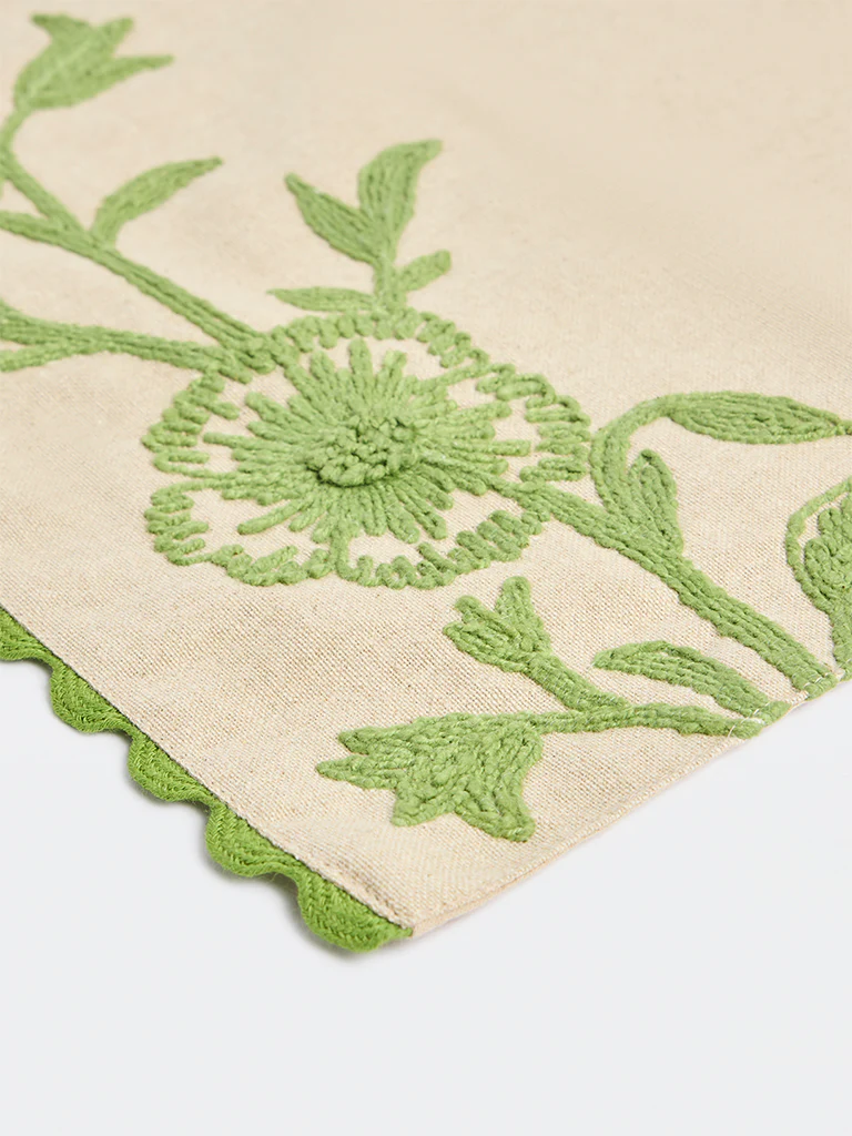 Westside Home Beige Floral Embroidered Placemats (Set of 4) - Image 4