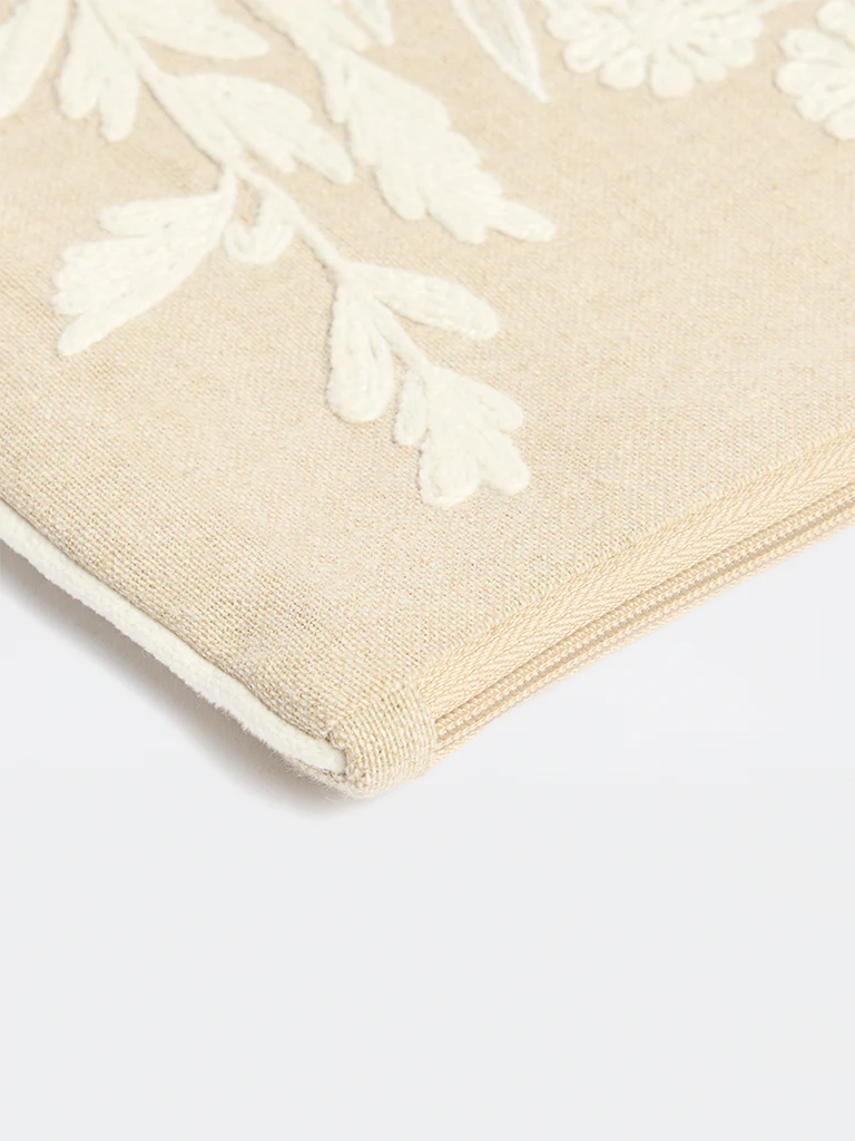 Westside Home Beige Floral Embroidered Pouch - Image 3