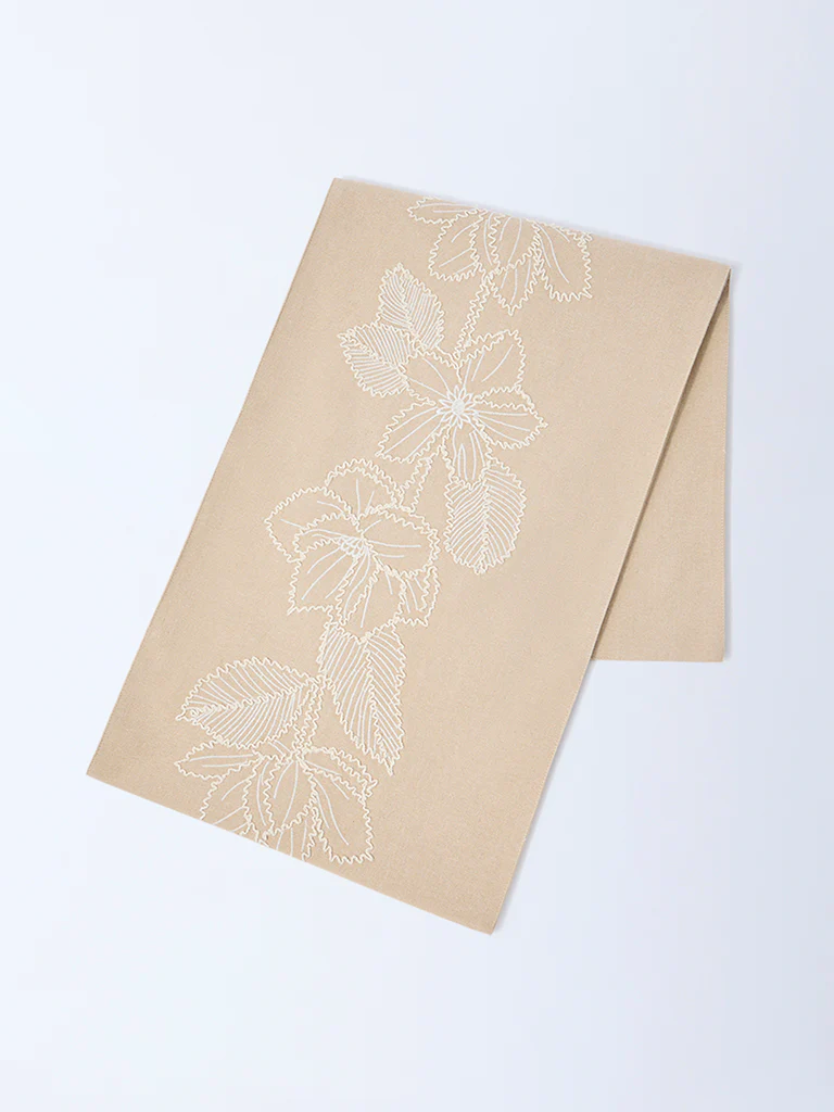 Westside Home Beige Floral Embroidered Table Runner - Image 2
