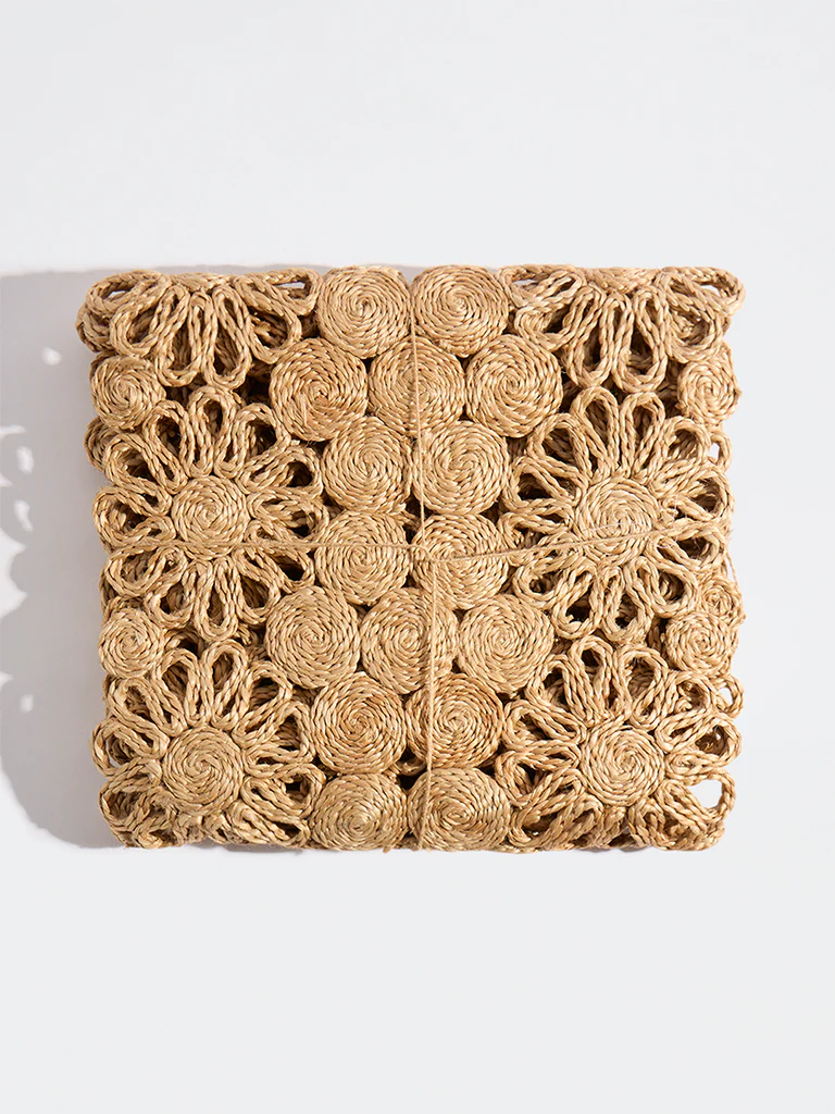 Westside Home Beige Floral Jute-Textured Table Runner - Image 2