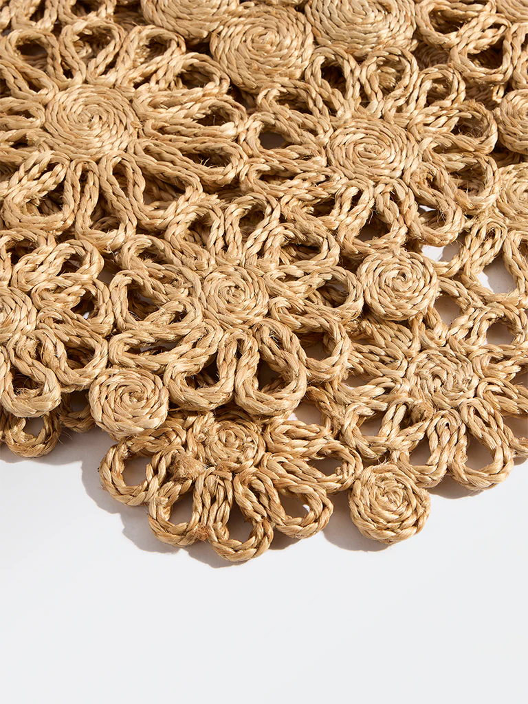 Westside Home Beige Floral Jute-Textured Table Runner - Image 3