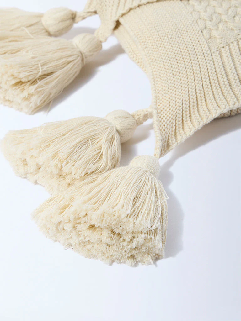 Westside Home Beige Knit-Textured Single Bed Throw - Image 3